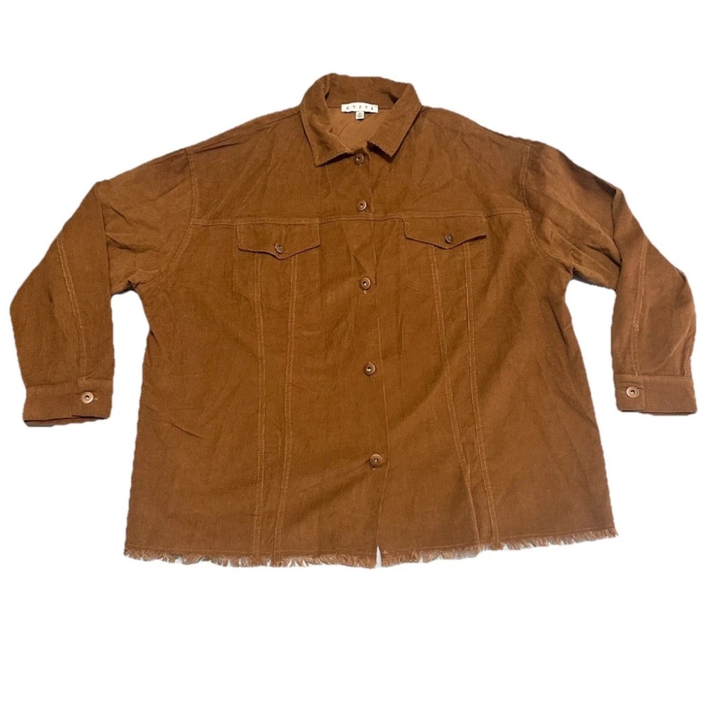 Hyfve Womens Corduroy Western Cowgirl Button Up Shirt Brown Sz M Hang Thread Hem